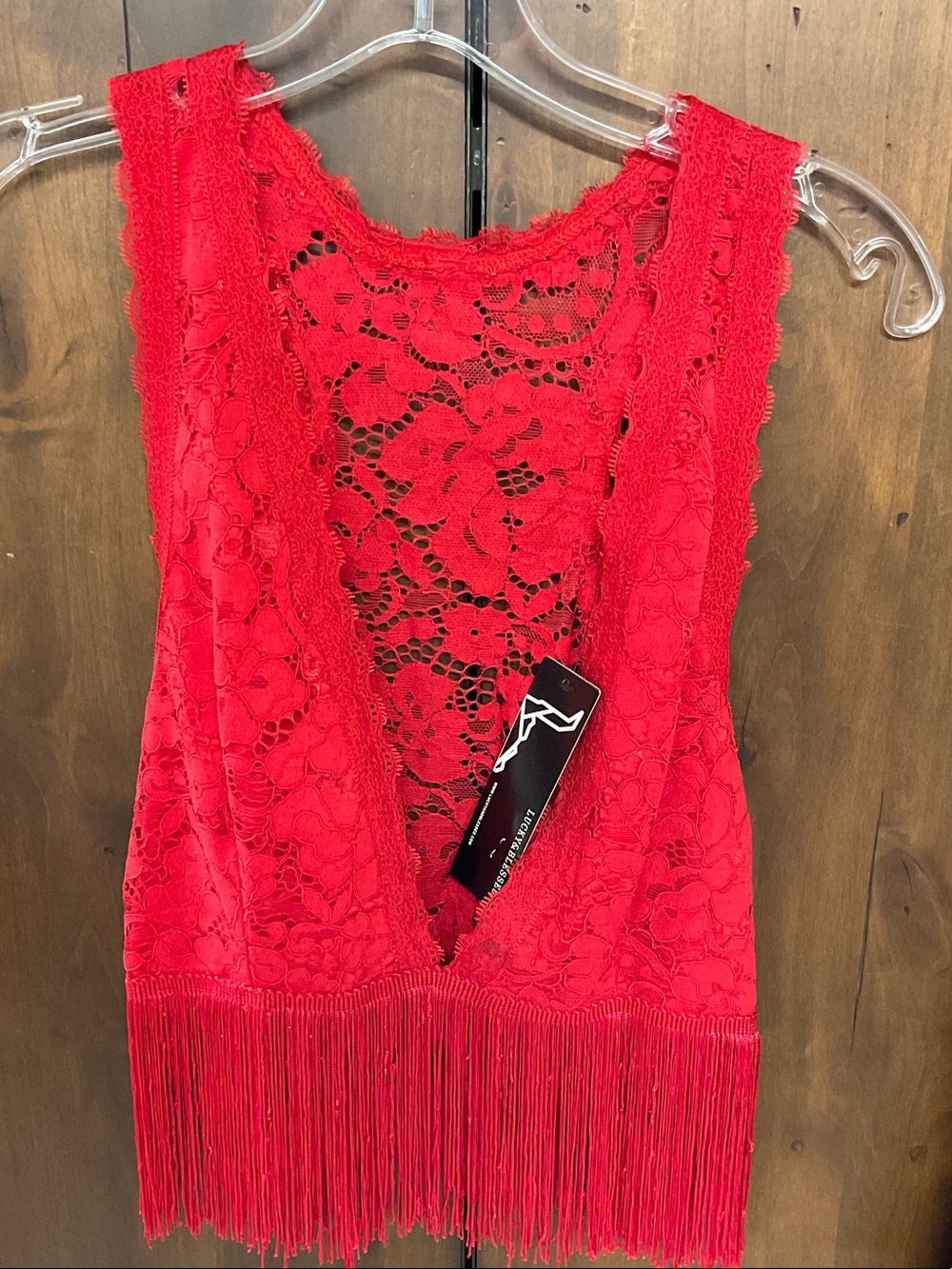 Red Lace Fringe V-Neck Camisole
